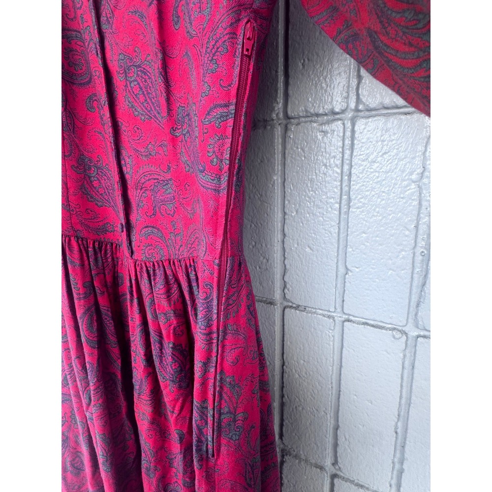 Laura Ashley Vintage Red Paisley Wool Cotton Lace Collar Dress Made in UK 8